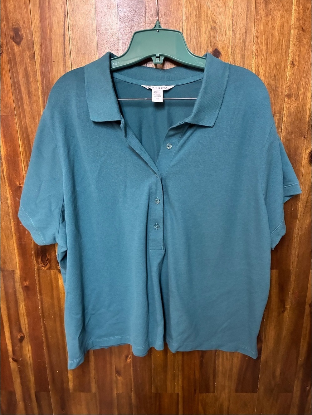 Athleta Women's 2X Teal Pique Polo Shirt Short Sleeve Stretch Casual Golf Top